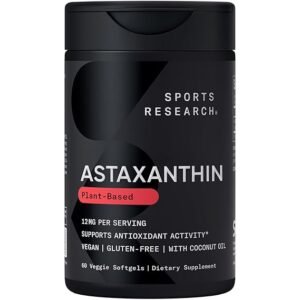 Sports Research Astaxanthin 12mg – 60 Veggie Softgels (plant-Based)